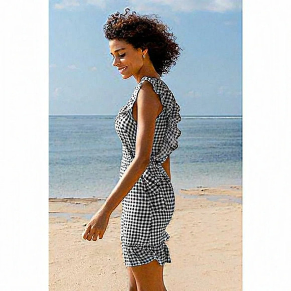 TOPSHOP Gingham Ruffle Mini Dress Sz 8 - Picture 2 of 8